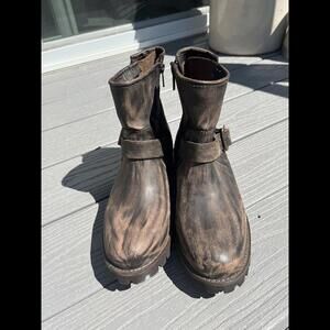 FreeBird By Steven Biker Boot Size 10 Distressed Brown Leather & Buckles